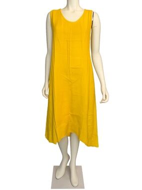 Rosemarie Made in Italy 100% Linen Mustard Yellow Sleeveless Midi Dress